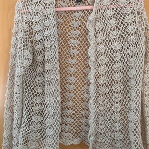 Valerie Stevens Crochet Open-Front Cardigan in Cream